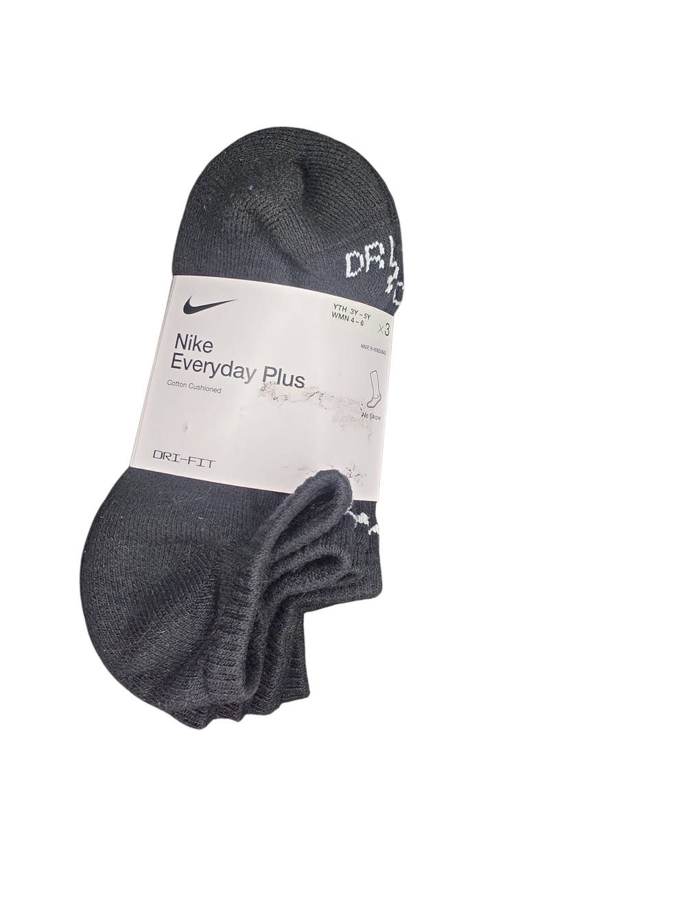 Nike Youth Everyday Plus Black No-Show Athletic Socks (3-Pack) Size 3y-5y W 4-6